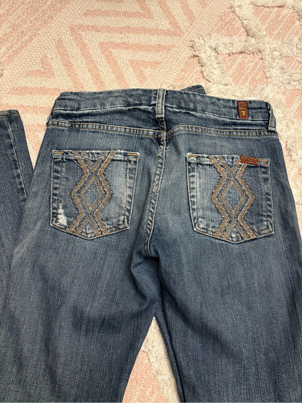 7 For All Mankind Blue Embroidered Back Pocket Bootcut Jeans
